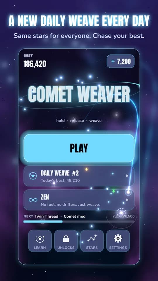 The Comet Weaver home screen with the Daily Weave