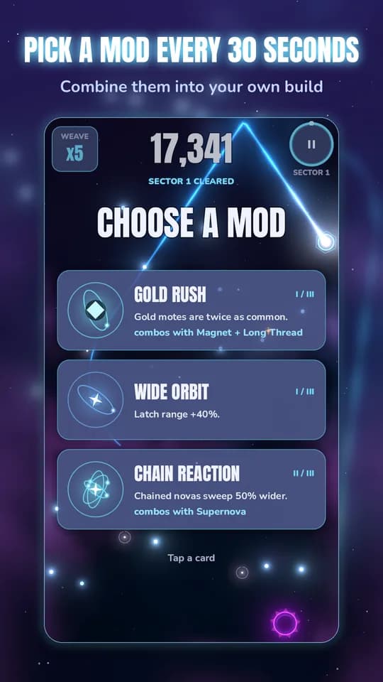 Choosing one of three comet mods mid-run